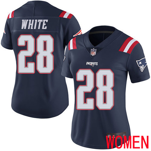 New England Patriots Football 28 Rush Vapor Limited Navy Blue Women James White NFL Jersey